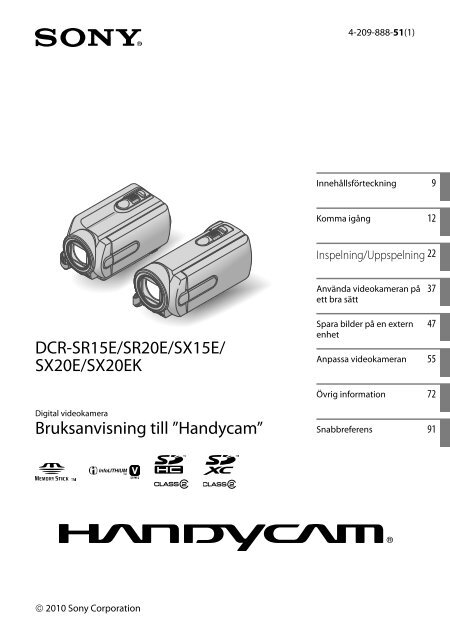 Sony DCR-SR20E - DCR-SR20E Istruzioni per l'uso Svedese