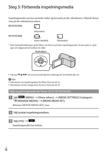 Sony DCR-SR20E - DCR-SR20E Istruzioni per l'uso Svedese