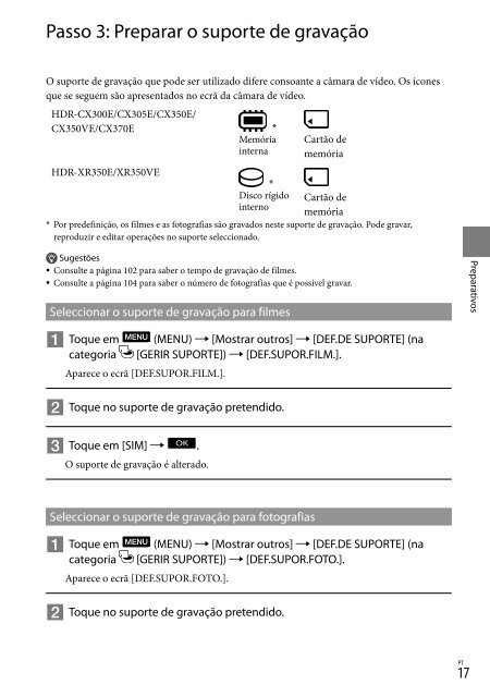 Sony HDR-CX350E - HDR-CX350E Istruzioni per l'uso Portoghese