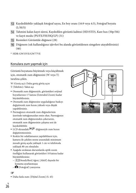 Sony HDR-GW77VE - HDR-GW77VE Istruzioni per l'uso Turco
