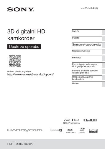Sony HDR-TD30VE - HDR-TD30VE Istruzioni per l'uso Croato