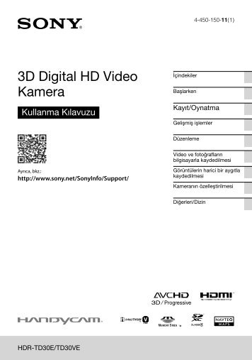 Sony HDR-TD30VE - HDR-TD30VE Istruzioni per l'uso Turco