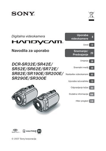 Sony DCR-SR62E - DCR-SR62E Istruzioni per l'uso Sloveno