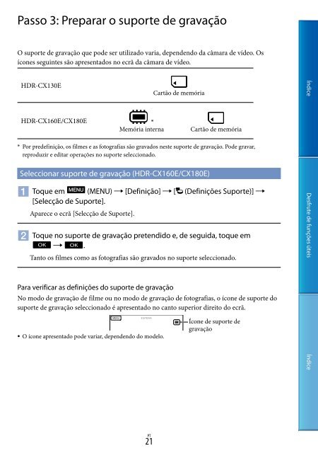 Sony HDR-CX130E - HDR-CX130E Istruzioni per l'uso Portoghese