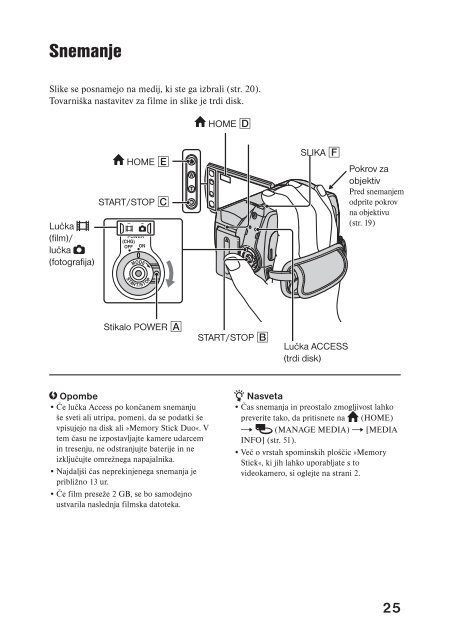 Sony DCR-SR35E - DCR-SR35E Istruzioni per l'uso Sloveno