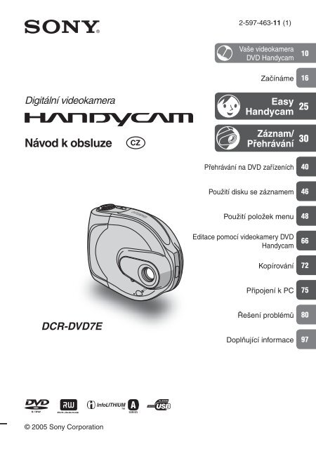 Sony DCR-DVD7E - DCR-DVD7E Istruzioni per l'uso Ceco