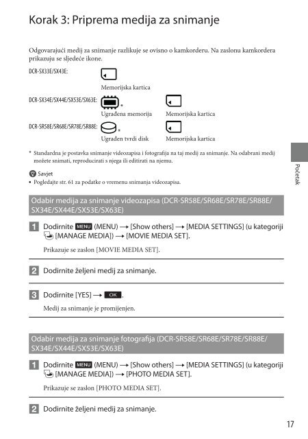 Sony DCR-SX34E - DCR-SX34E Istruzioni per l'uso Croato