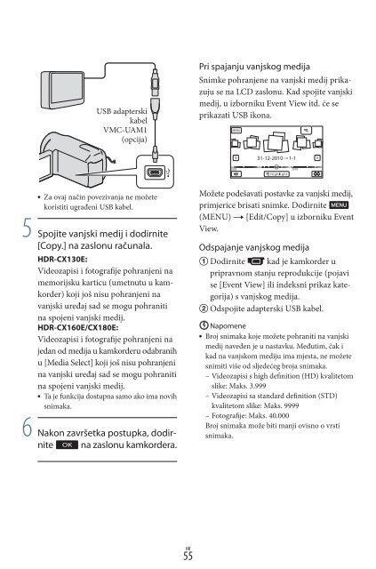 Sony HDR-CX160E - HDR-CX160E Istruzioni per l'uso Croato