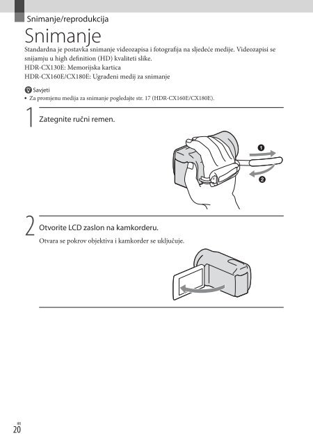 Sony HDR-CX160E - HDR-CX160E Istruzioni per l'uso Croato