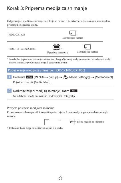 Sony HDR-CX160E - HDR-CX160E Istruzioni per l'uso Croato