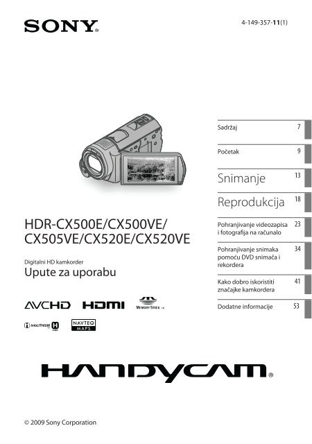 Sony HDR-CX520VE - HDR-CX520VE Istruzioni per l'uso Croato