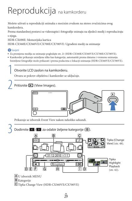 Sony HDR-CX560E - HDR-CX560E Istruzioni per l'uso Croato