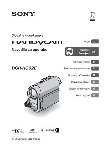 Sony DCR-HC62E - DCR-HC62E Istruzioni per l'uso Sloveno