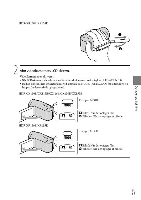 Sony HDR-XR155E - HDR-XR155E Istruzioni per l'uso Danese