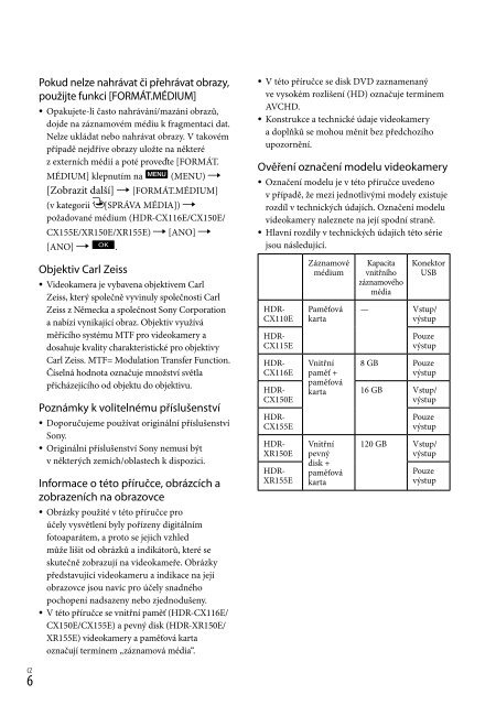 Sony HDR-XR155E - HDR-XR155E Istruzioni per l'uso Ceco