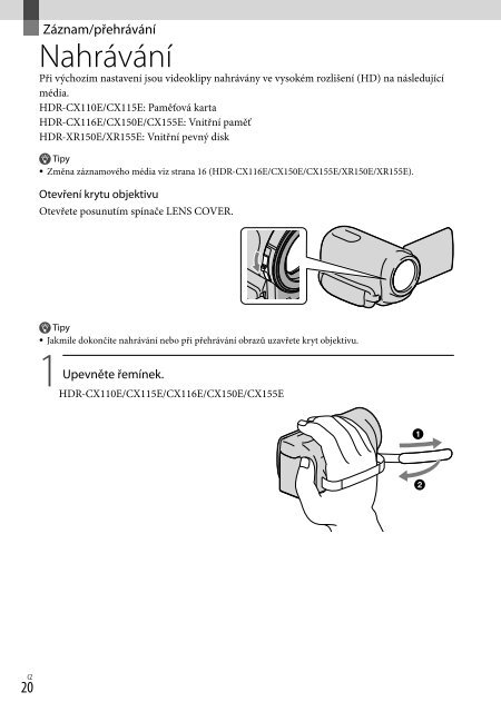 Sony HDR-XR155E - HDR-XR155E Istruzioni per l'uso Ceco