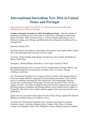 International Surrealism Now 2016 in United States and Portugal