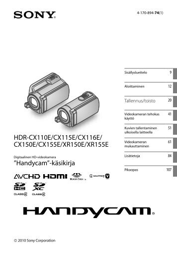 Sony HDR-CX116E - HDR-CX116E Istruzioni per l'uso Finlandese