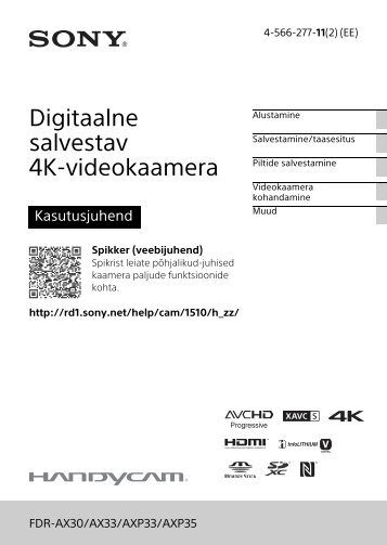 Sony FDR-AX33 - FDR-AX33 Istruzioni per l'uso Estone