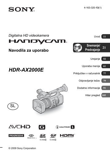 Sony HDR-AX2000E - HDR-AX2000E Istruzioni per l'uso Sloveno