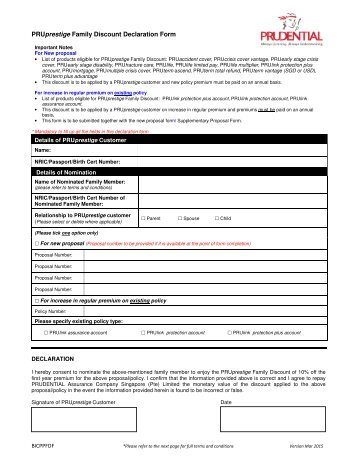 PRUprestige Family Discount Declaration Form