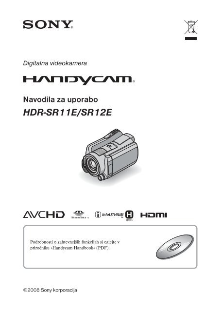 Sony HDR-SR12E - HDR-SR12E Istruzioni per l'uso Sloveno