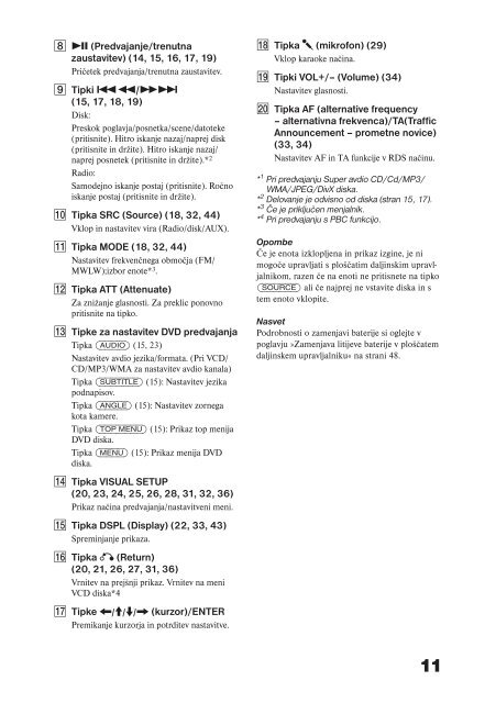 Sony MEX-DV1000 - MEX-DV1000 Istruzioni per l'uso Sloveno