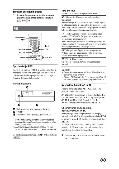 Sony MEX-DV1000 - MEX-DV1000 Istruzioni per l'uso Sloveno