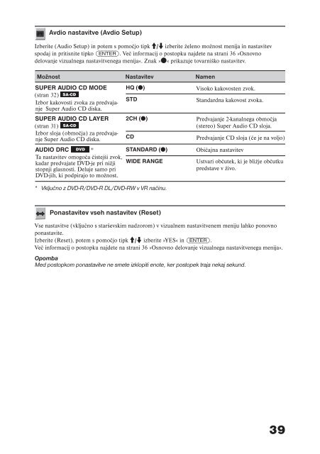 Sony MEX-DV1000 - MEX-DV1000 Istruzioni per l'uso Sloveno