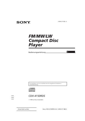 Sony CDX-4150RDS - CDX-4150RDS Istruzioni per l'uso Tedesco