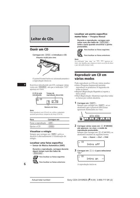 Sony CDX-C910RDS - CDX-C910RDS Istruzioni per l'uso Svedese