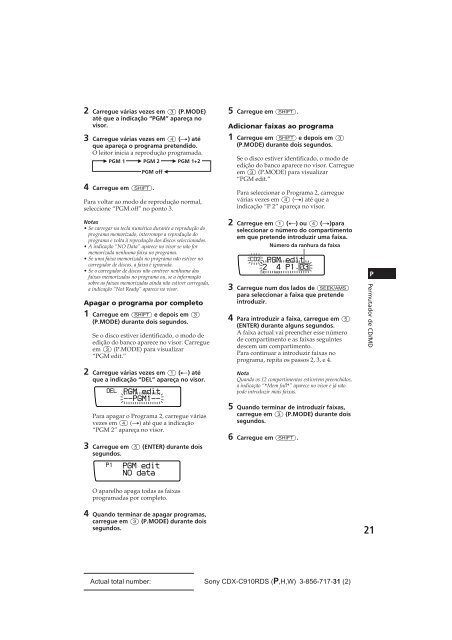 Sony CDX-C910RDS - CDX-C910RDS Istruzioni per l'uso Portoghese