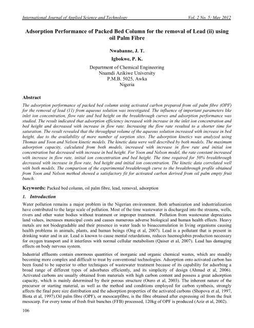 2012 Adsorption Performance of Packed Bed Column for the removal of ...