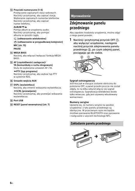 Sony MEX-XB100BT - MEX-XB100BT Istruzioni per l'uso Polacco