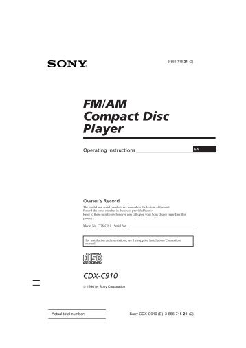 Sony CDX-C910 - CDX-C910 Istruzioni per l'uso Inglese