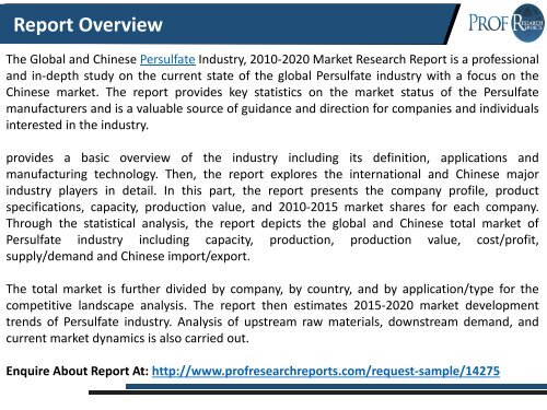 GLOBAL AND CHINESE PERSULFATE INDUSTRY, 2015 MARKET RESEARCH REPORT