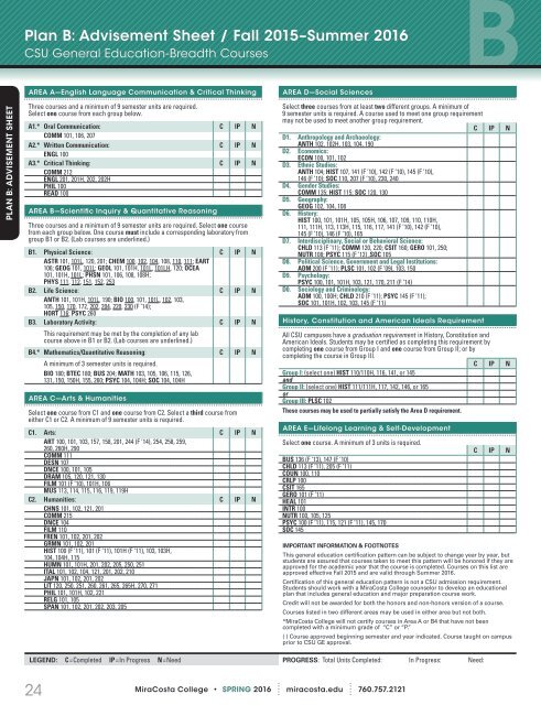 Plan B: Advisement Sheet