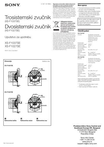 Sony XS-F1037SE - XS-F1037SE Istruzioni per l'uso Serbo