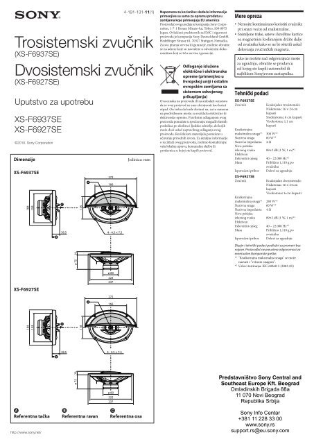 Sony XS-F6937SE - XS-F6937SE Istruzioni per l'uso Serbo
