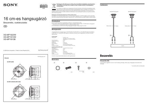 Sony XS-MP1610W - XS-MP1610W Guida di installazione Ungherese