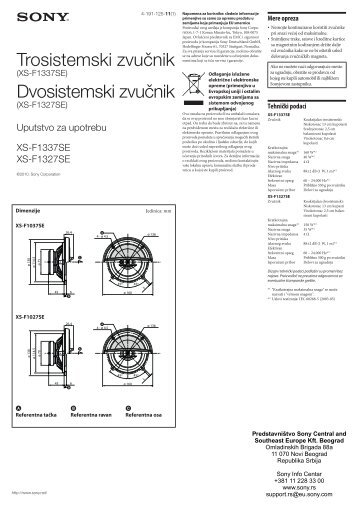 Sony XS-F1327 - XS-F1327 Istruzioni per l'uso Serbo