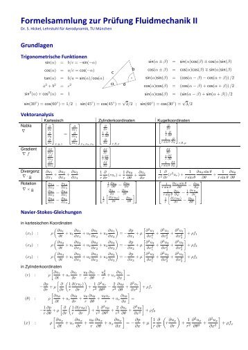 Formelsammlung zur Prüfung Fluidmechanik II