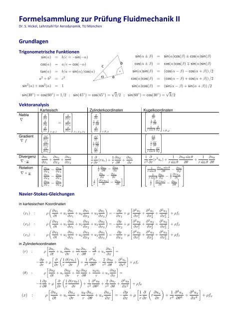 Formelsammlung zur Prüfung Fluidmechanik II