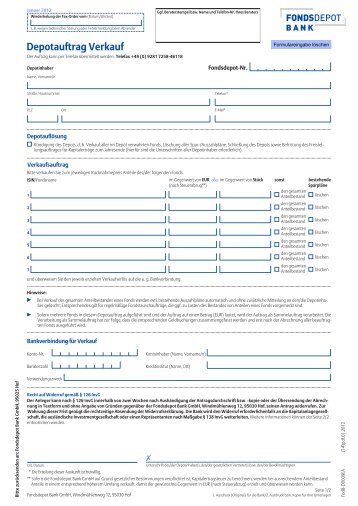 Depotauftrag Verkauf - Fondsdepot Bank