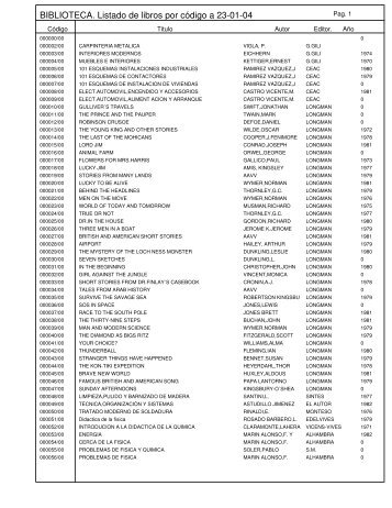 BIBLIOTECA. Listado de libros por código a 23-01-04 - Educastur ...