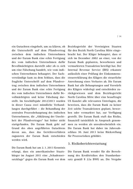 Geschäftsbericht der Euram Bank Wien 2012/2013