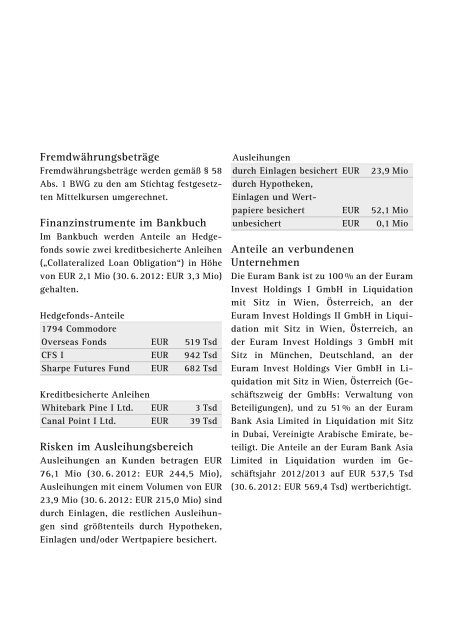 Geschäftsbericht der Euram Bank Wien 2012/2013