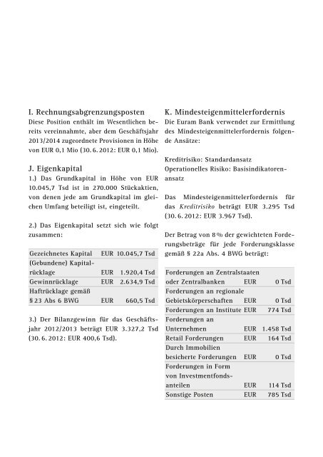 Geschäftsbericht der Euram Bank Wien 2012/2013