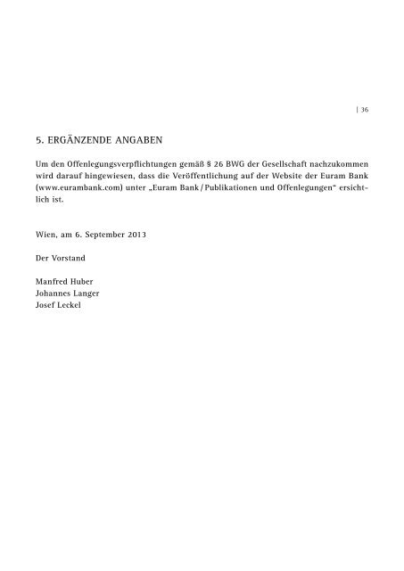 Geschäftsbericht der Euram Bank Wien 2012/2013