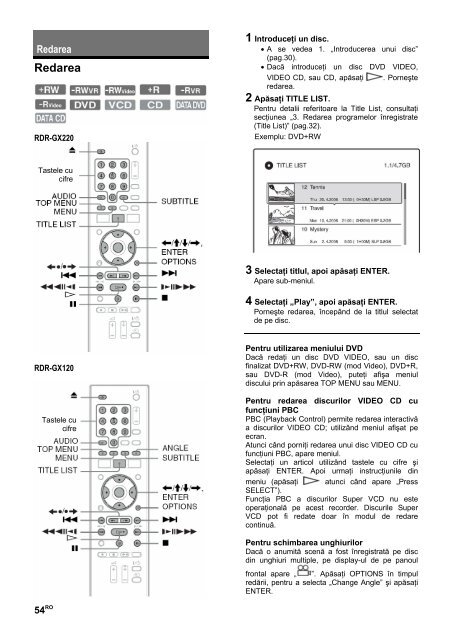 Sony RDR-GX220 - RDR-GX220 Istruzioni per l'uso Rumeno